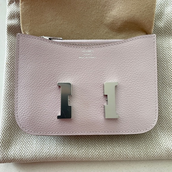 NEW Hermes Constance Slim Wallet Mauve Pale 2023 Authentic RARE - Picture 4 of 11